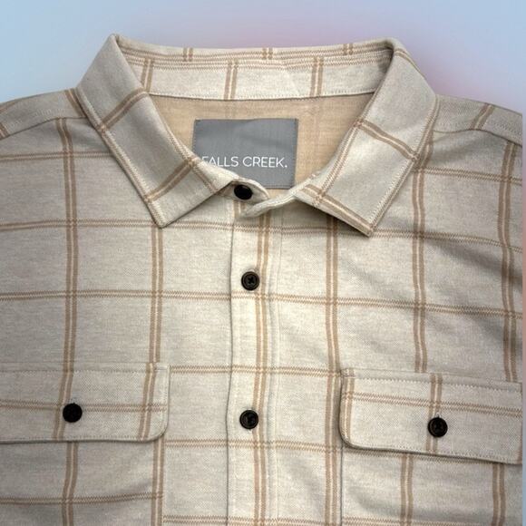 FALLS CREEK Men’s 2XL Beige Tan Brushed Knit Button Down Shirt - Picture 1 of 3